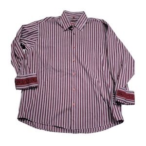 Luchiano Visconti Flip Cuff Striped Charcoal Gray Dress Shirt Men's XXL